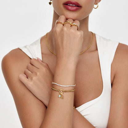 Pearl Birthstone Cross Charm Bracelet | 18K Gold-Plated | Pearl & Cross Charm