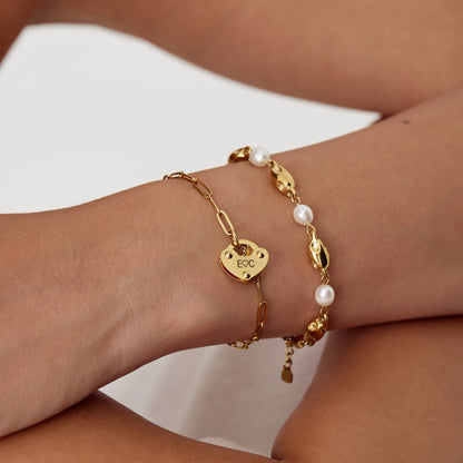 Heart Lock Initial Bracelet | Gold-Plated | Up to 3 Initials, Heart Lock Charm