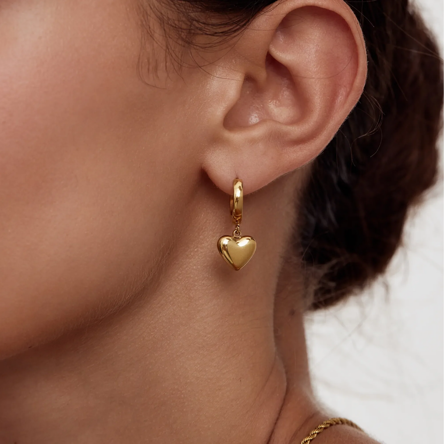 Puffy Heart Drop Huggies | 18K Gold-Plated Stainless Steel | 10mm x 9mm Heart
