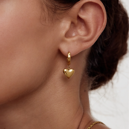 Puffy Heart Drop Huggies | 18K Gold-Plated Stainless Steel | 10mm x 9mm Heart