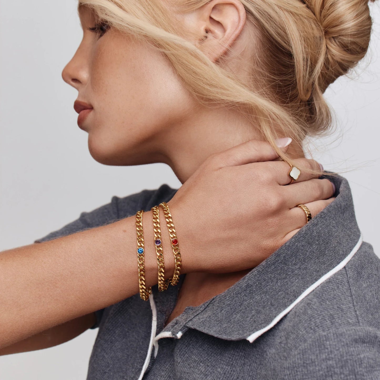 Curb Chain Birthstone Bracelet | 18K Gold-Plated | Bezel-Set Birthstone