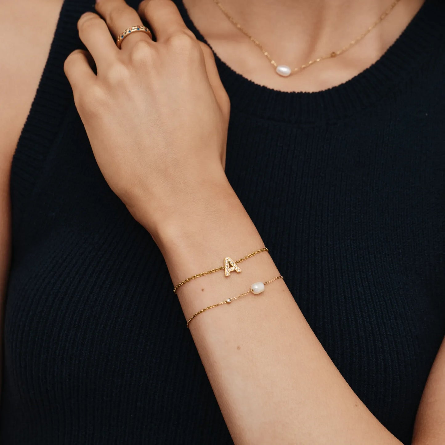 Pavé Initial Bracelet | 18K Gold-Plated | Crystal Pavé Initial Charm