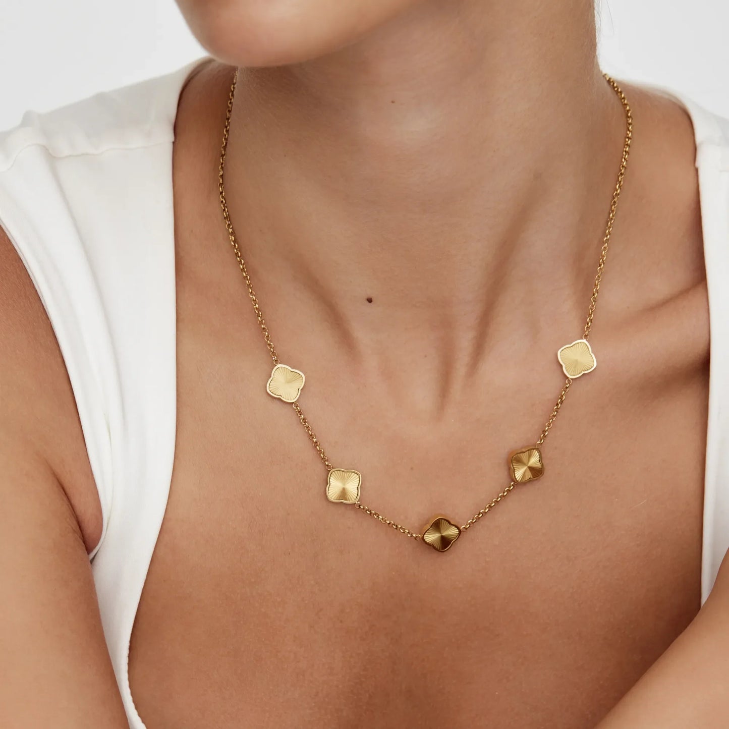 Sunburst Clover Necklace | Gold-Plated | Floral Clover Charms