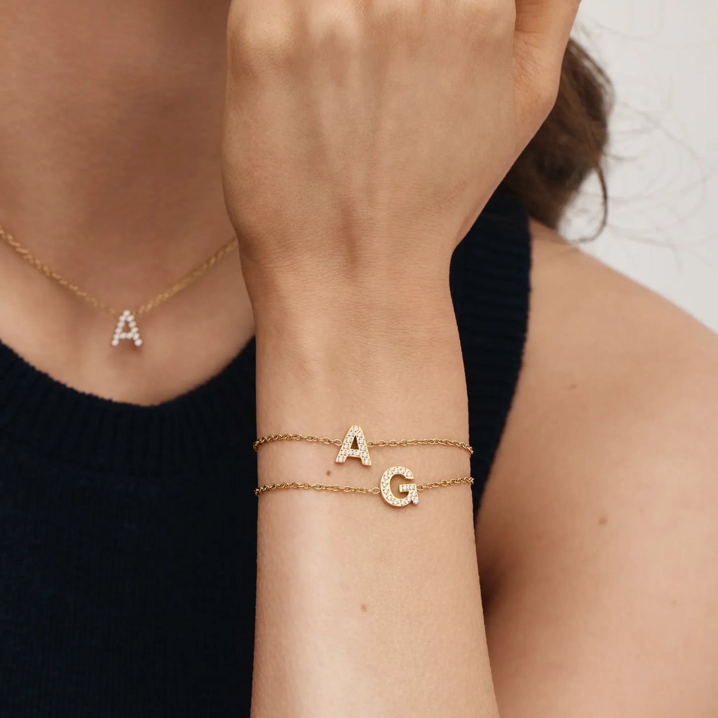 Pavé Initial Bracelet | 18K Gold-Plated | Crystal Pavé Initial Charm