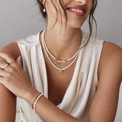 Statement Initial Pearl Necklace | Gold-Plated | Freshwater Pearls & Initial