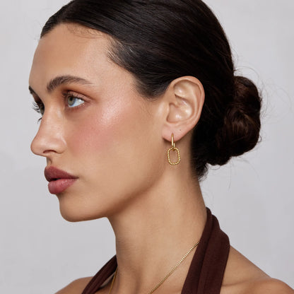 Roma Link Drop Hoops | 18K Gold-Plated Stainless Steel | 12mm x 27mm Drop