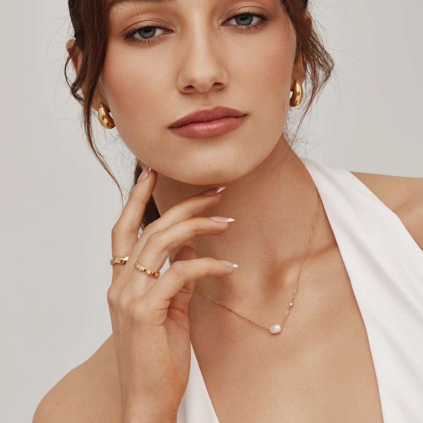 Dainty Freshwater Pearl Necklace | Gold-Plated | Pearl & Bezel Sparkle