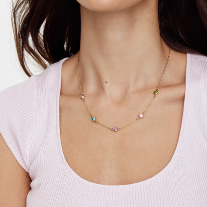 Personalized Multi-Birthstone Necklace | Gold-Plated | 2+ Birthstone Bezel Row