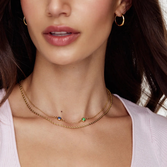 Personalized Multi-Birthstone Necklace | Gold-Plated | 2+ Birthstone Bezel Row