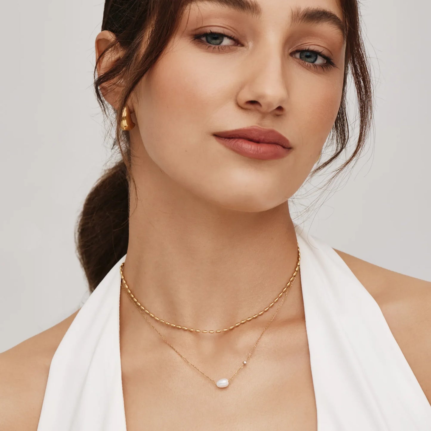 Dainty Freshwater Pearl Necklace | Gold-Plated | Pearl & Bezel Sparkle