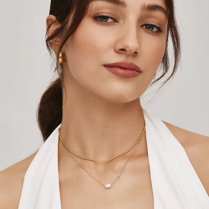 Dainty Freshwater Pearl Necklace | Gold-Plated | Pearl & Bezel Sparkle