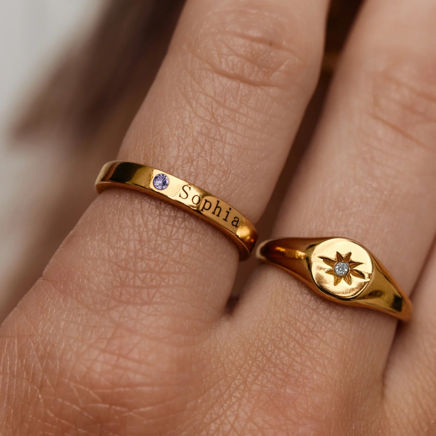 Stackable Birthstone Name Ring | Gold-Plated | Name + Birthstone Band