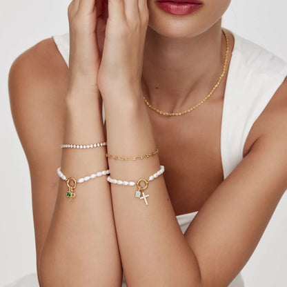 Pearl Initial Birthstone Bracelet | 18K Gold-Plated | Pearl, Initial & Stone