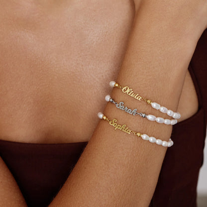 Freshwater Pearl Name Bracelet | Gold-Plated | Custom Name & Pearls