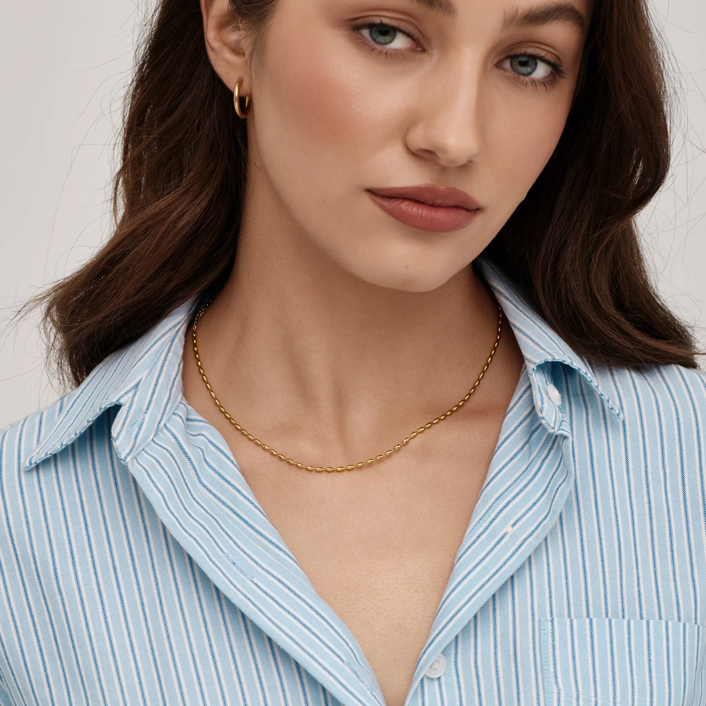 Liquid Bead Necklace | Gold-Plated | Oval Bead Link Chain
