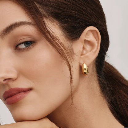 Gisele Dome Hoops | 18K Gold-Plated Stainless Steel | 8.5mm x 17.5mm Teardrop