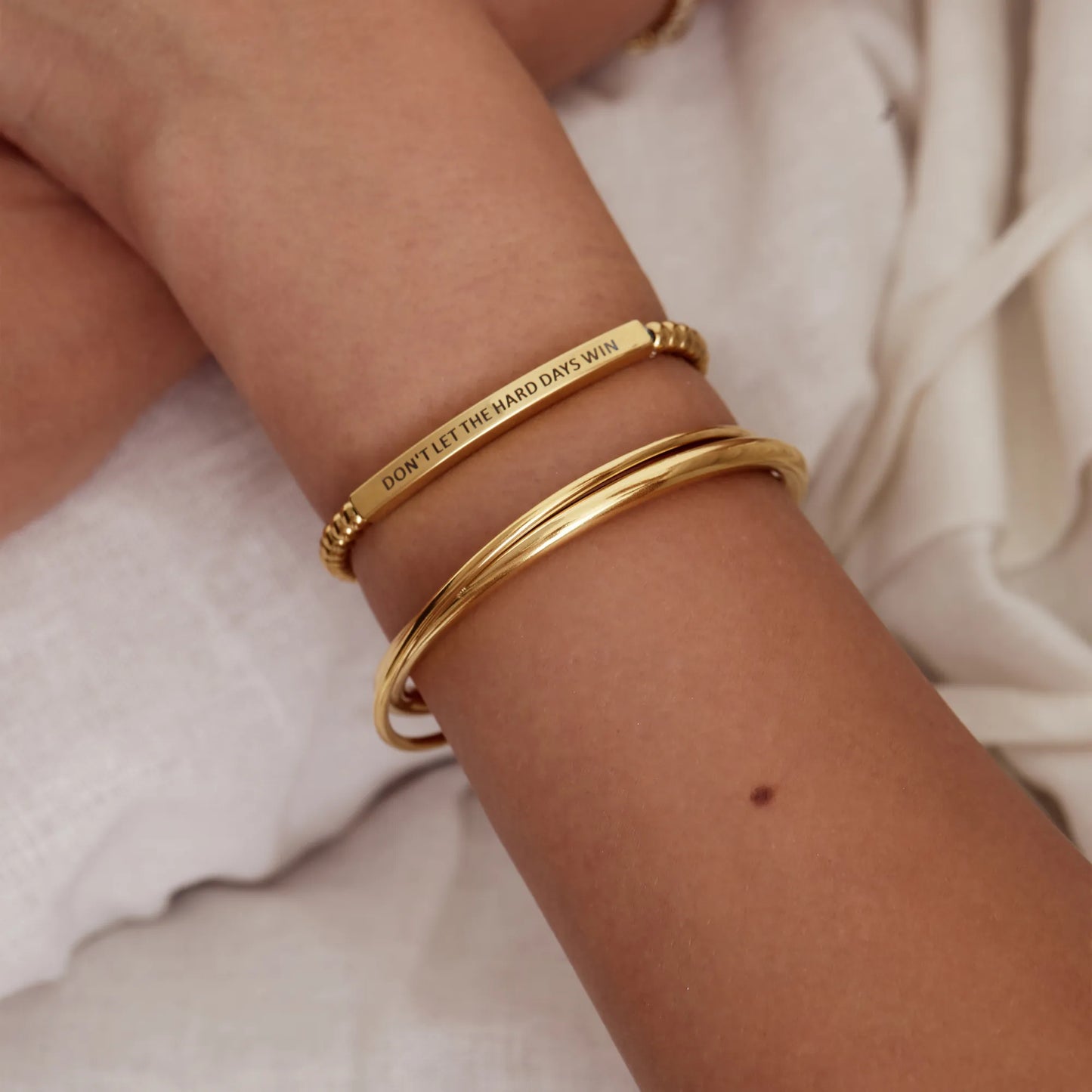 Don't Let The Hard Days Win Beaded Bracelet | 18K Gold-Plated | Engraved Message