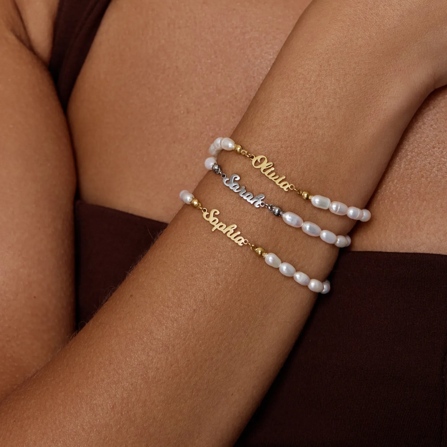 Freshwater Pearl Name Bracelet | Gold-Plated | Custom Name & Pearls