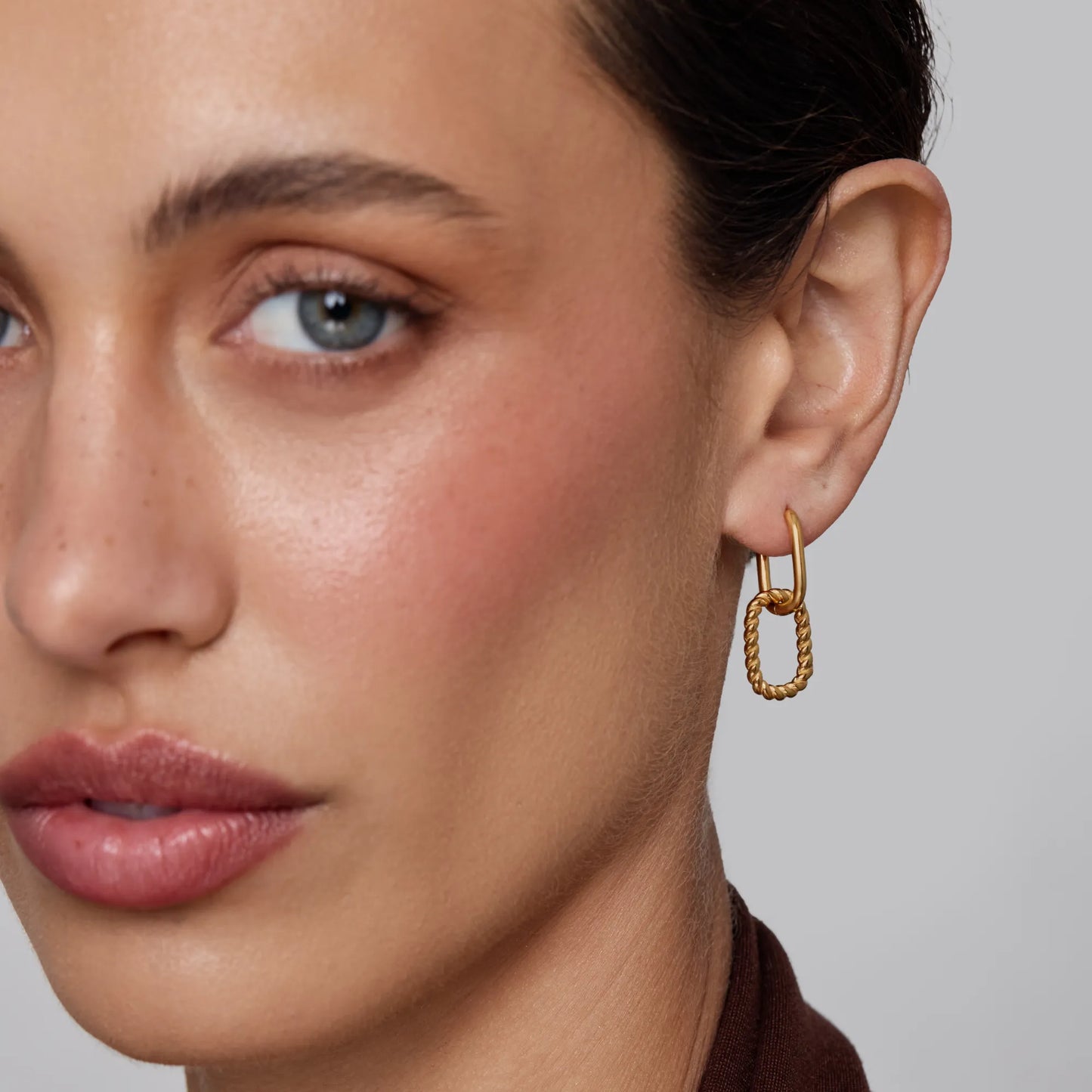Roma Link Drop Hoops | 18K Gold-Plated Stainless Steel | 12mm x 27mm Drop