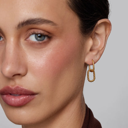 Roma Link Drop Hoops | 18K Gold-Plated Stainless Steel | 12mm x 27mm Drop