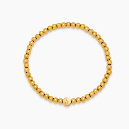 Engraved Initial Beaded Bracelet | 18K Gold-Plated | Central Letter on Gold Bead Chain