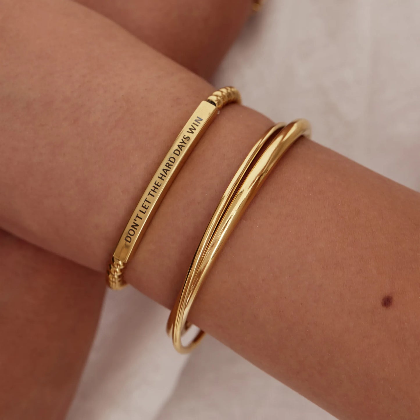 Don't Let The Hard Days Win Beaded Bracelet | 18K Gold-Plated | Engraved Message