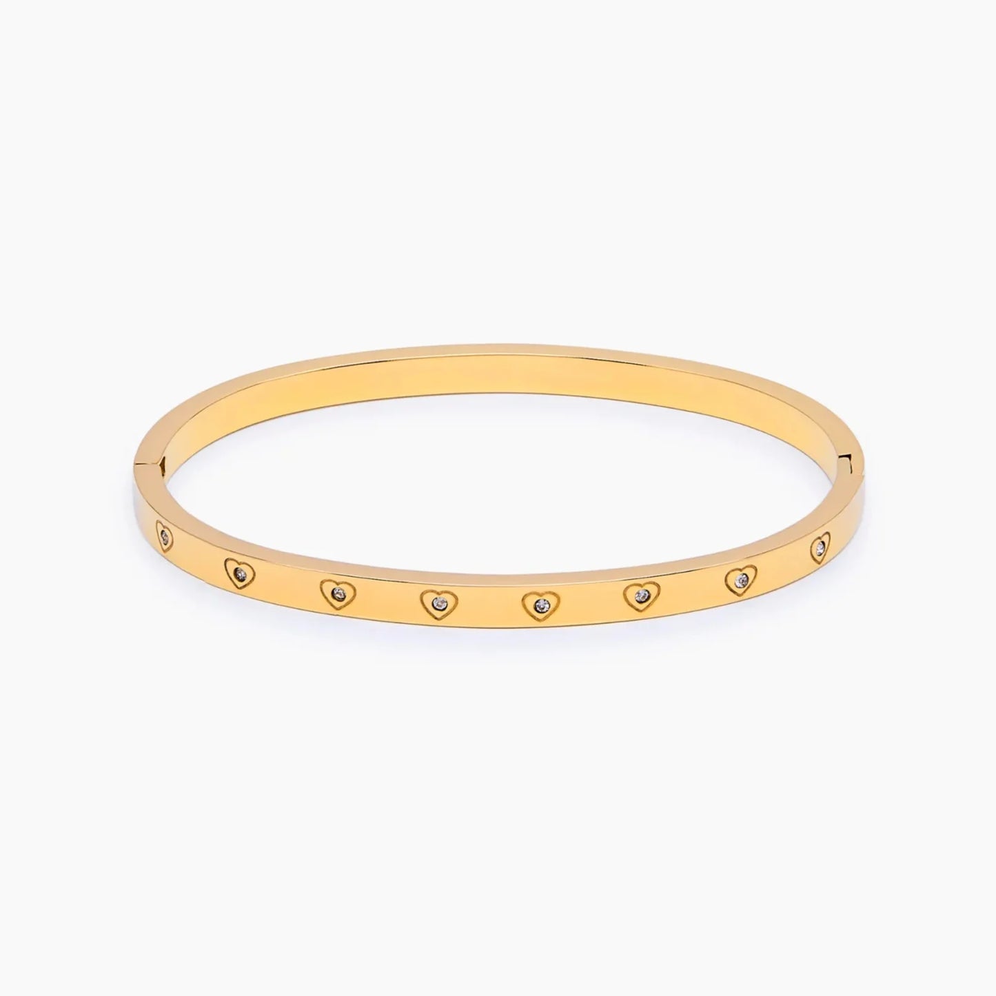 Crystal Heart Bangle | Gold-Plated | Heart-Set Stones, 57mm Bangle