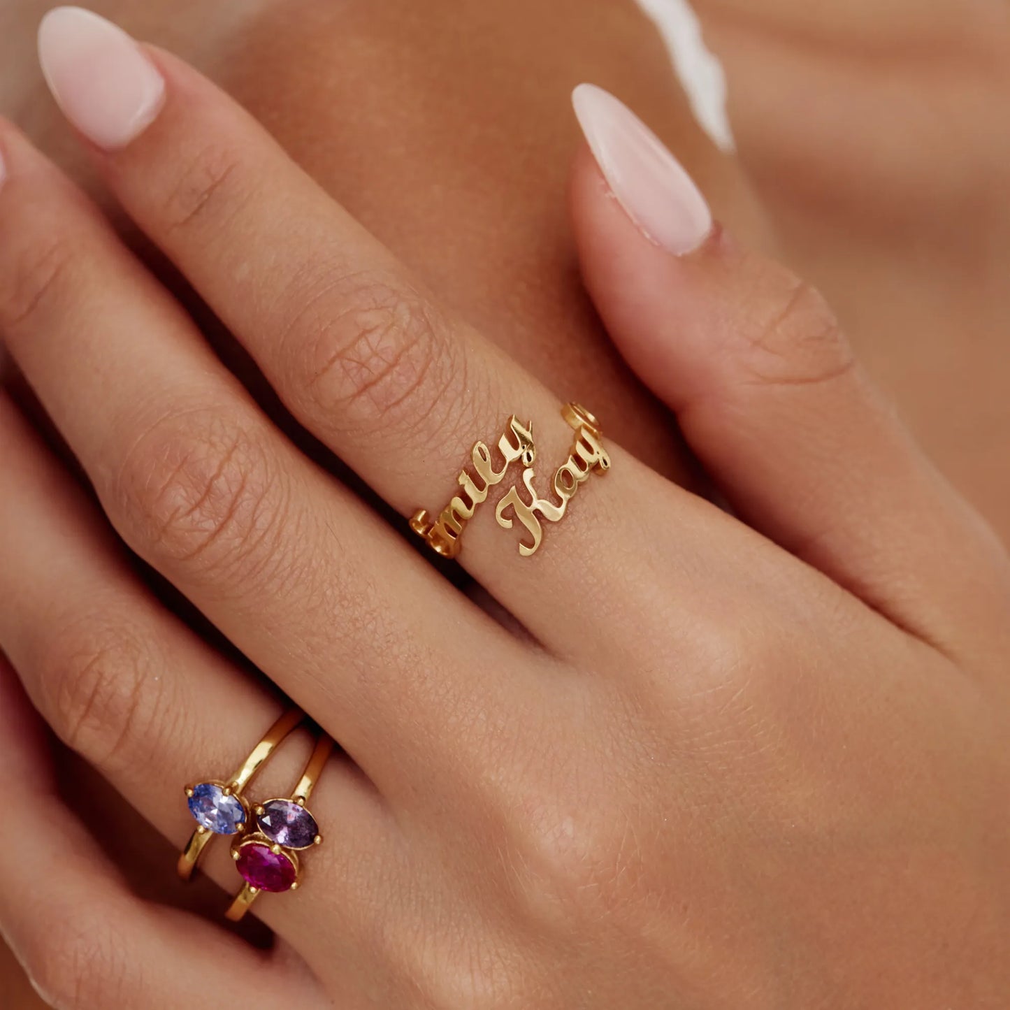 Duo Custom Name Ring | 18K Gold-Plated | Two Names, Open Band