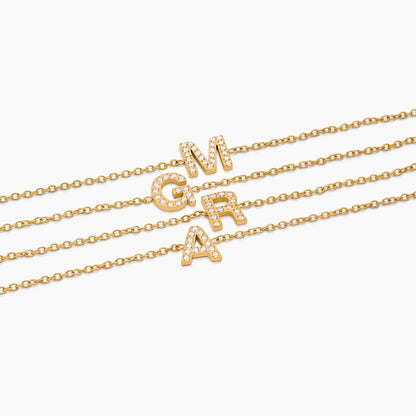 Pavé Initial Bracelet | 18K Gold-Plated | Crystal Pavé Initial Charm