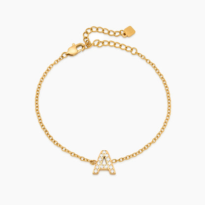 Pavé Initial Bracelet | 18K Gold-Plated | Crystal Pavé Initial Charm
