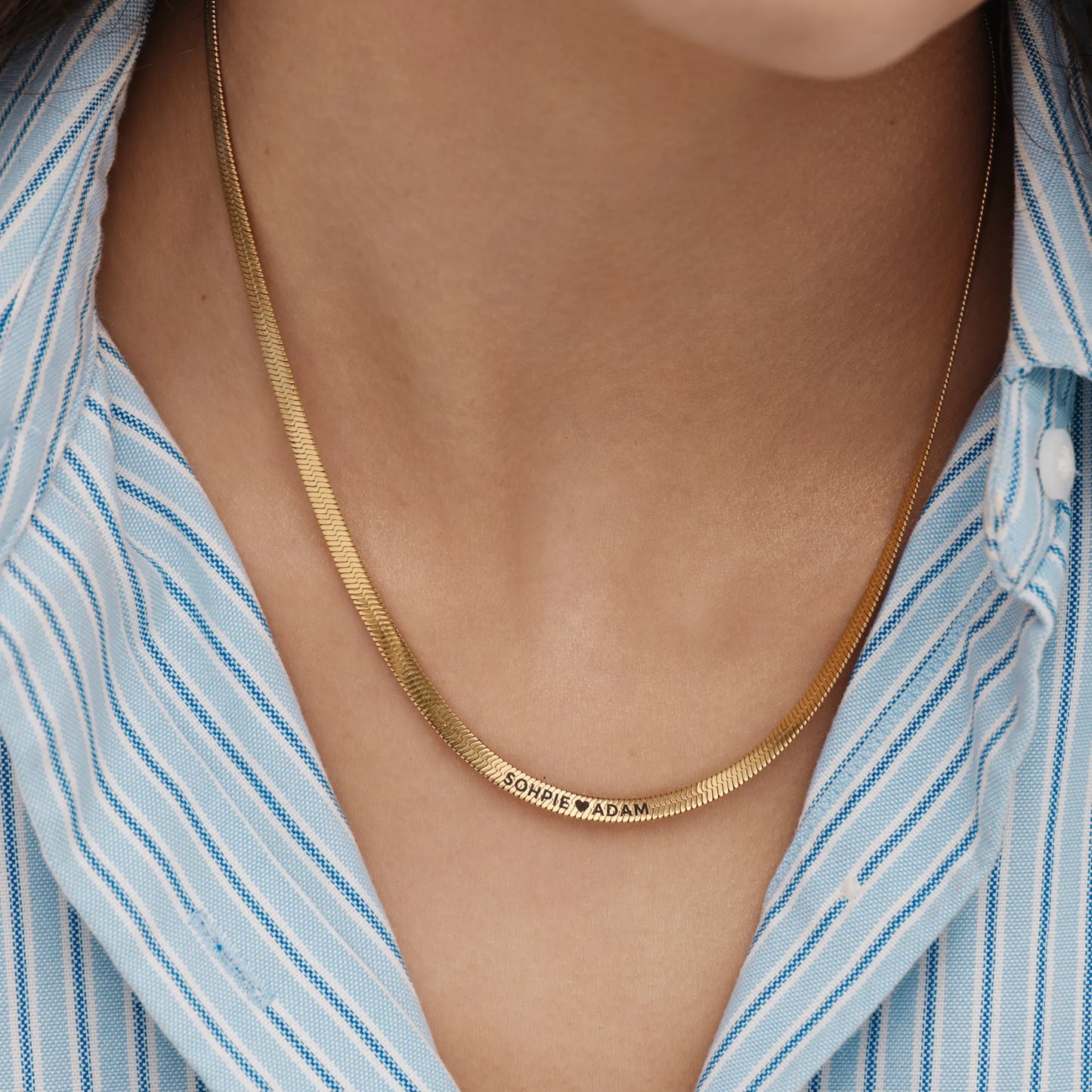 Engraved Herringbone Necklace | 18K Gold-Plated | Custom Name Engraving