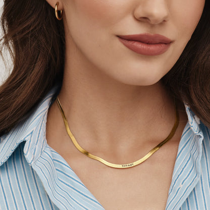 Engraved Herringbone Necklace | 18K Gold-Plated | Custom Name Engraving