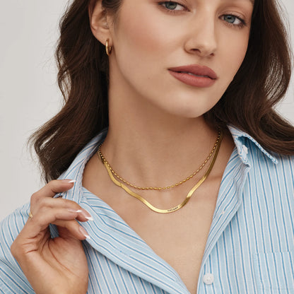 Engraved Herringbone Necklace | 18K Gold-Plated | Custom Name Engraving
