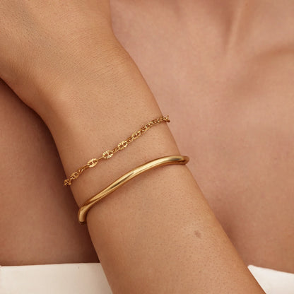 Sculpted Wave Cuff Bracelet | Gold-Plated | Curved Wave Design