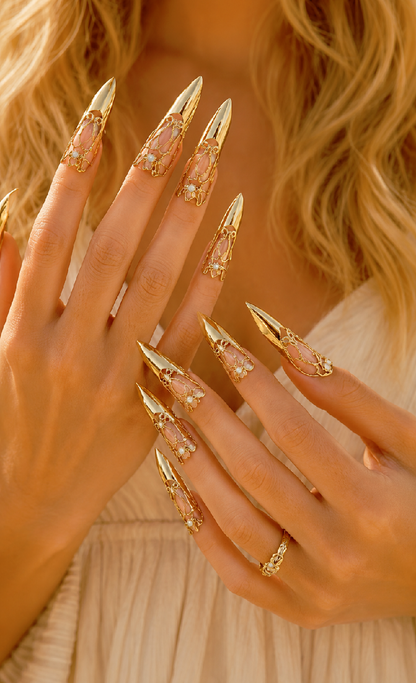 Gold Armor Nail Rings, Medieval Gothic Fingertip Jewelry, Fantasy Hanfu Claws