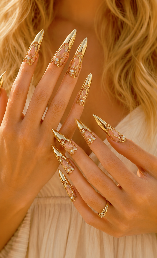 Gold Armor Nail Rings, Medieval Gothic Fingertip Jewelry, Fantasy Hanfu Claws