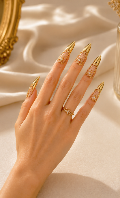 Gold Armor Nail Rings, Medieval Gothic Fingertip Jewelry, Fantasy Hanfu Claws
