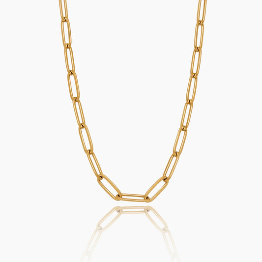 Paperclip Chain Necklace | 18K Gold-Plated | Elongated Links, 16-Inch Structured Chain