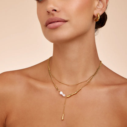 Elara Pearl Bar Necklace | 18K Gold-Plated Stainless Steel | Pearl & Gold Bar
