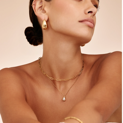 Luna Pearl Drop Necklace | Gold-Plated | Freshwater Pearl in Gold Cradle
