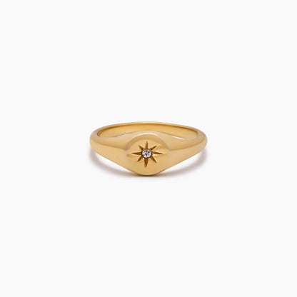 Stella Signet Ring | Gold-Plated | Starburst Engraving & Crystal