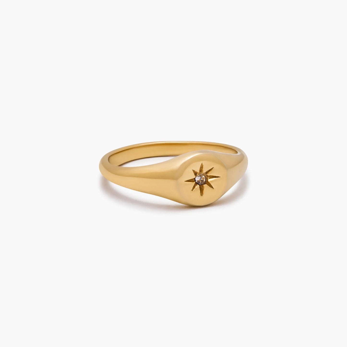 Stella Signet Ring | Gold-Plated | Starburst Engraving & Crystal