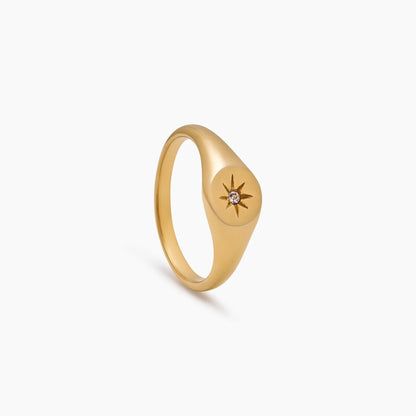 Stella Signet Ring | Gold-Plated | Starburst Engraving & Crystal