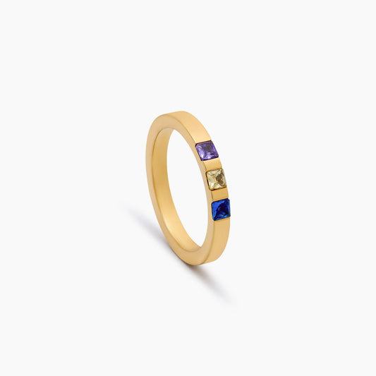 Princess Cut Birthstone Band Ring | 18K Gold-Plated | Custom Birth Month Stone