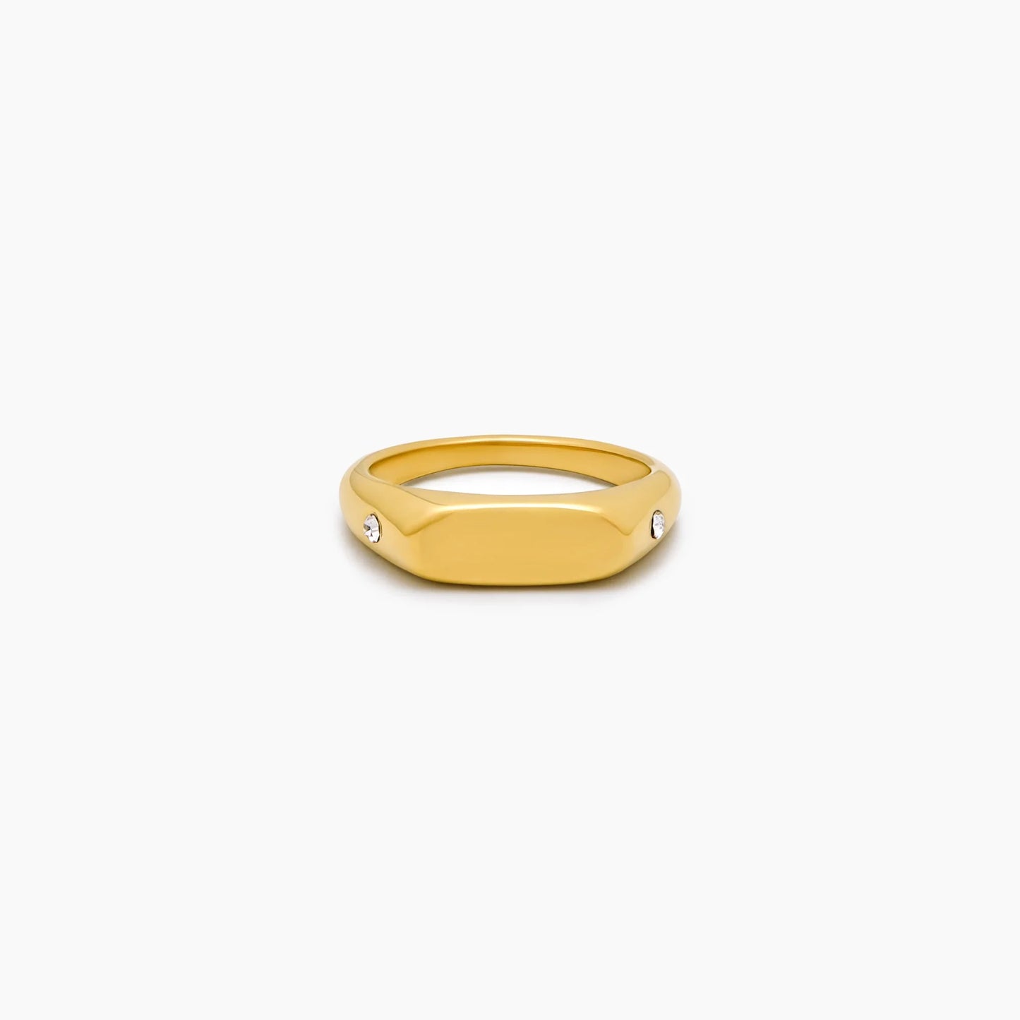 Twin Star Signet Ring | Gold-Plated | Flat Top Signet, Twin Crystal Sides