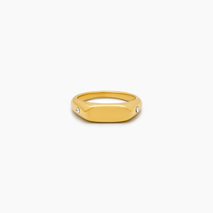 Twin Star Signet Ring | Gold-Plated | Flat Top Signet, Twin Crystal Sides