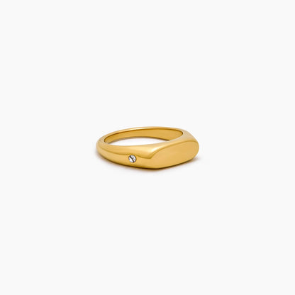Twin Star Signet Ring | Gold-Plated | Flat Top Signet, Twin Crystal Sides