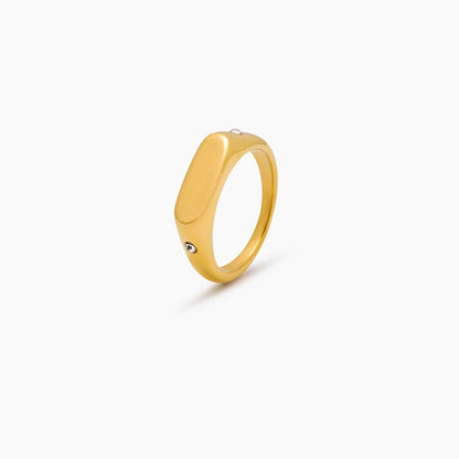 Twin Star Signet Ring | Gold-Plated | Flat Top Signet, Twin Crystal Sides