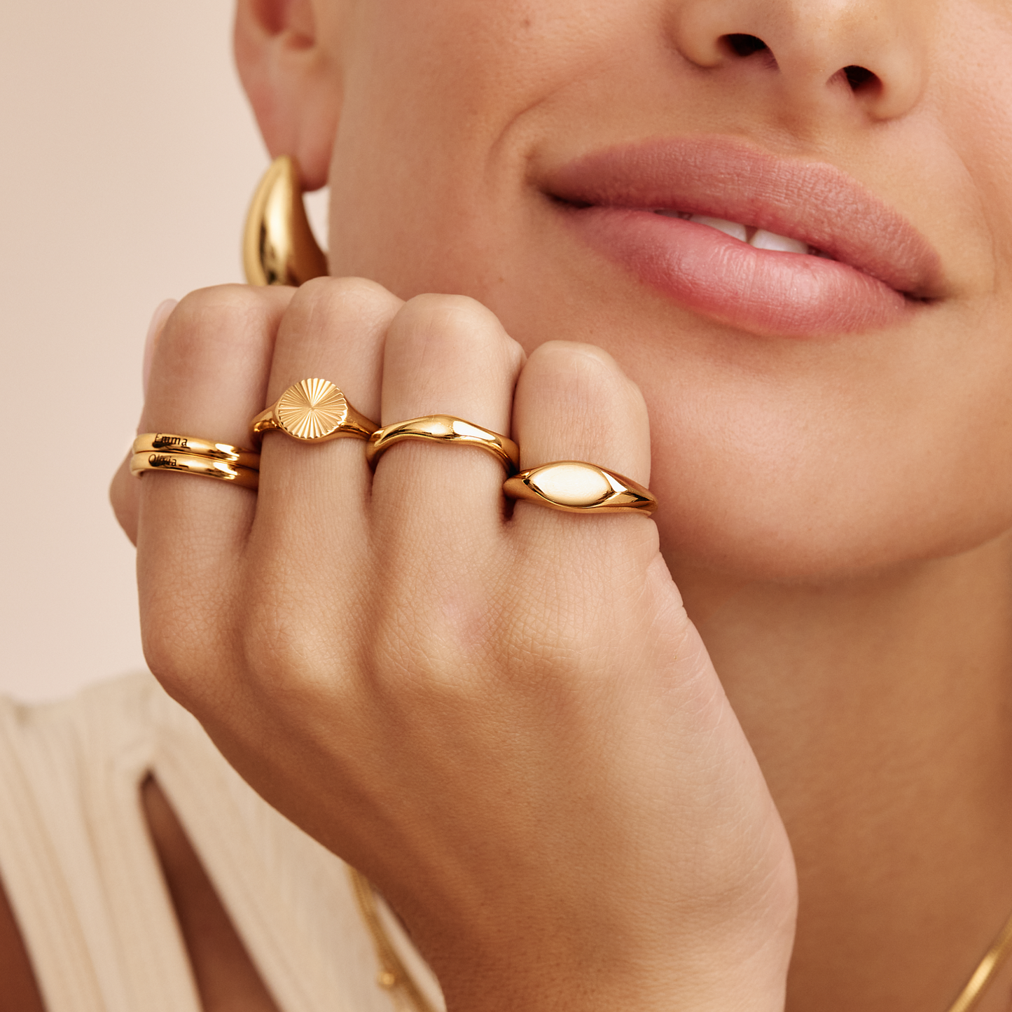 Sunburst Signet Ring | Gold-Plated | Engraved Sunburst Detail