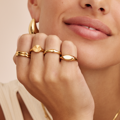 Sunburst Signet Ring | Gold-Plated | Engraved Sunburst Detail